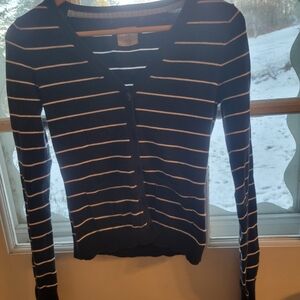 L.L. Bean Navy and White Striped Cardigan